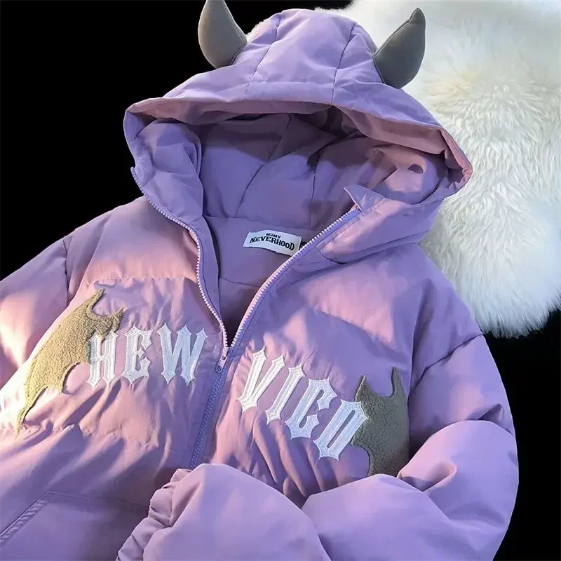 2024 American New Devil Bread neformálne bunda s kapucňou y2k módny trend vyšívaný veterný pár bunda bunda bavlnená babka