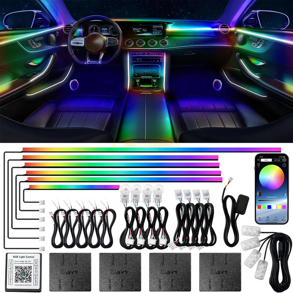 2024 Automobilové osvetlenie súpravy Interiér 213 64 Farba Symphony Symphony Streamer Bluetooth Rainbow Acrylové prúžky Atmosféra Atmosféra podľa aplikácie