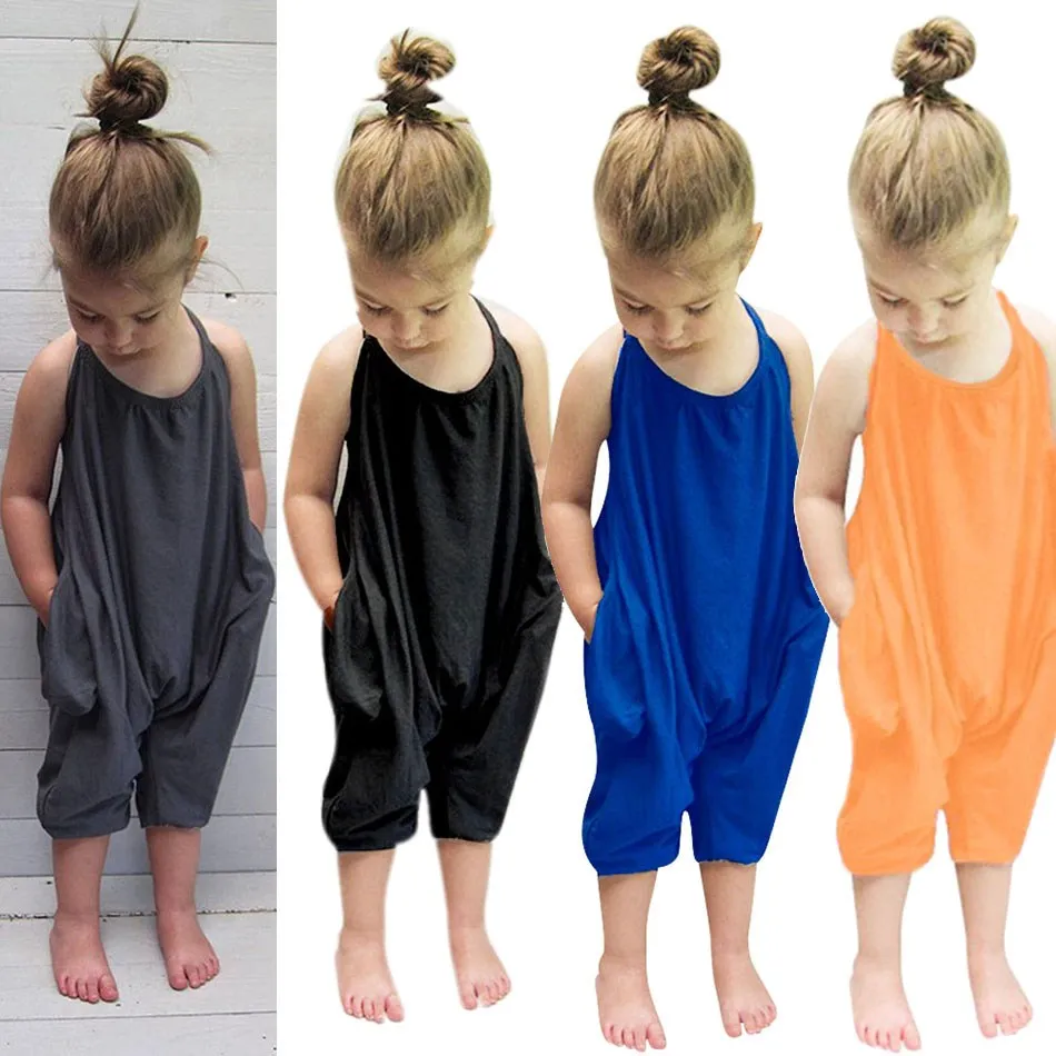 2024 Baby Romper Kids Backless Replaps Clothes Dievčatá Lace Up Childing Children Le Summer Harem Candy Candy Módne nohavice