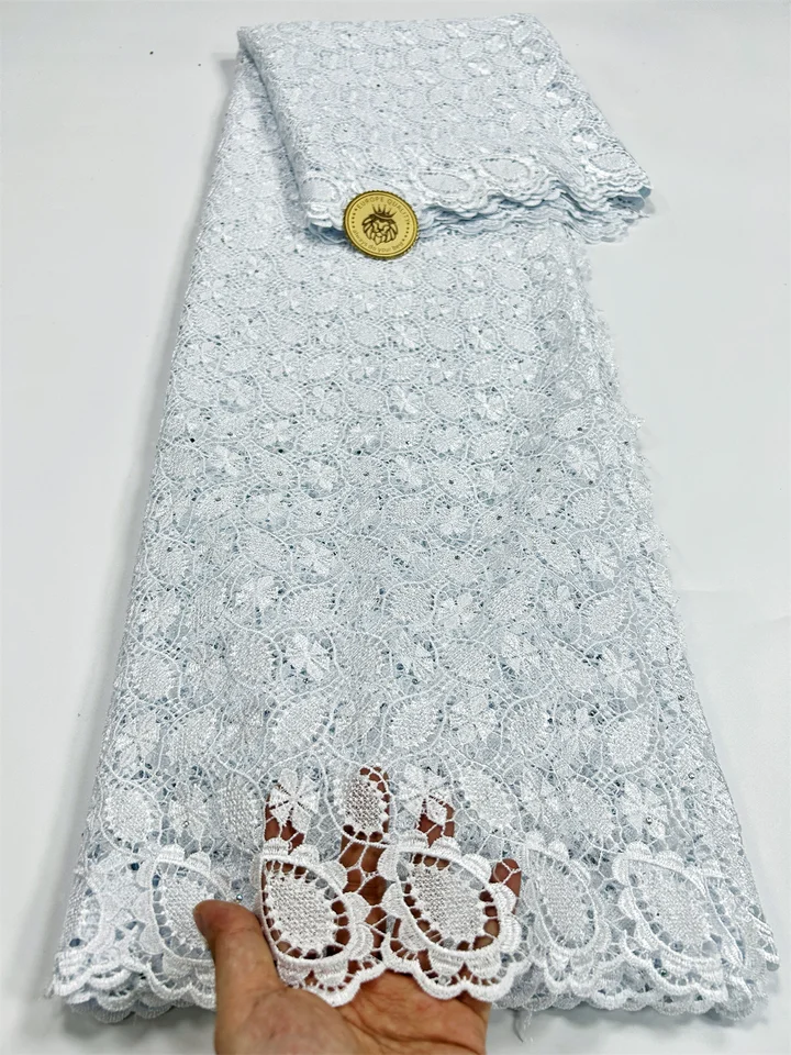 2024 Biele šnúry šnúry 5 metrov afrických chemikálií Lace Lace Lace Lace vyšívacia čipka s kameňmi na párty šaty