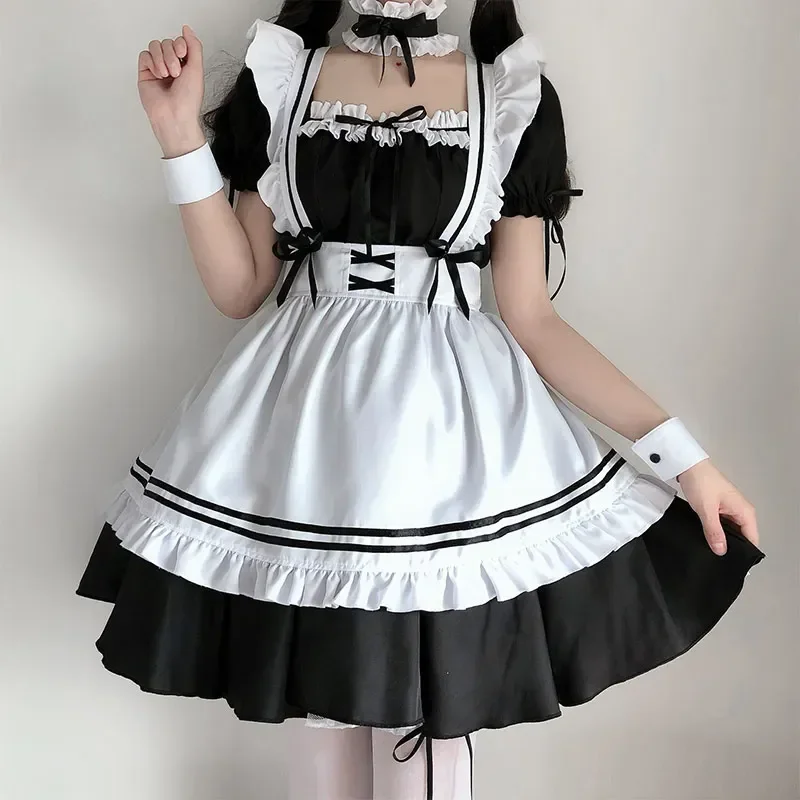 2024 Black Cute Lolita Maid Costumes Dievčatá Dievča