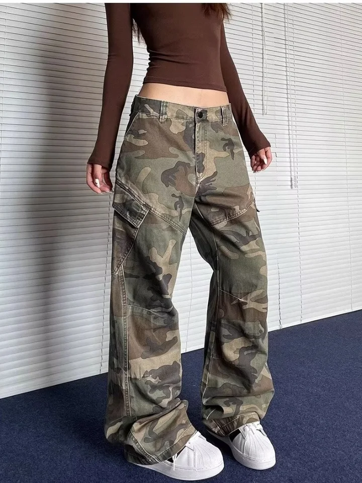 2024 Cyber ​​Y2K Streetwear Umyté maskované skladané džínsy nákladné nohavice pre ženy oblečenie spodná bielizeň dámy Príležitostné nohavice
