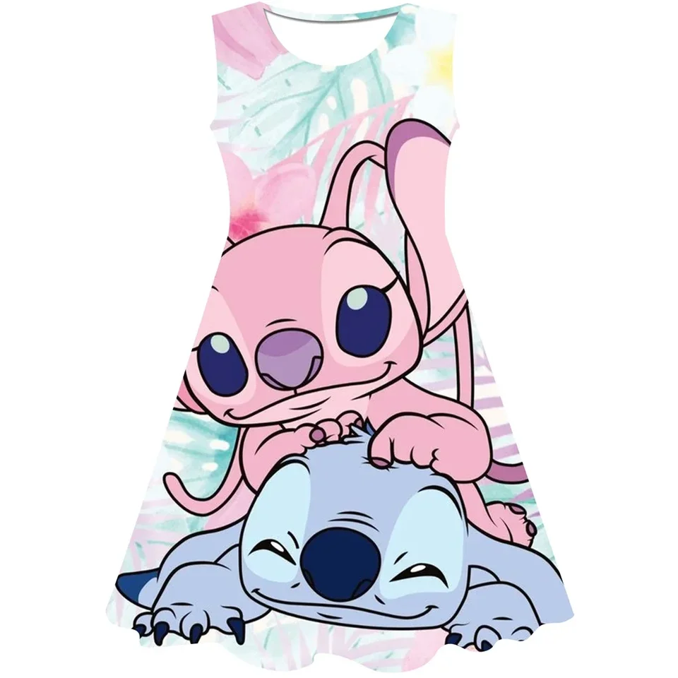 2024 Dievčatá Šaty šaty princezná Detské oblečenie karikatúry Stitch Print letné módne detské stehy šaty 3-14Y