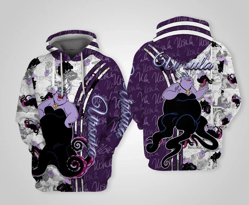 2024 Disney darebákov Halloween Purple Black po celej tlačovej fleece pullover Zips Up Hoodies Unisex Outfits Men Dámske kapucňa