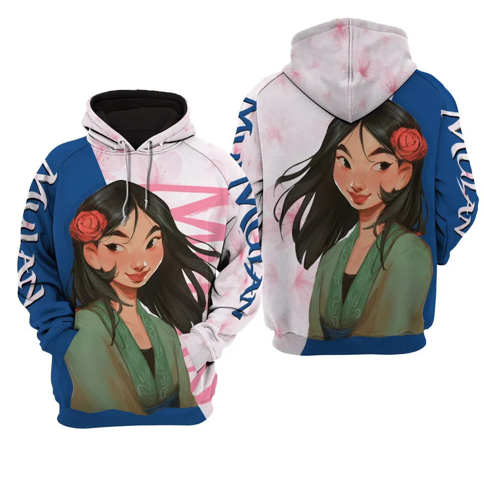 2024 Disney princezná Mulan 3d mikina Men Ženy Príležitostná módna mikina 3d kapucňa Harajuku Streetwear Cartoon Zipper Hoodie