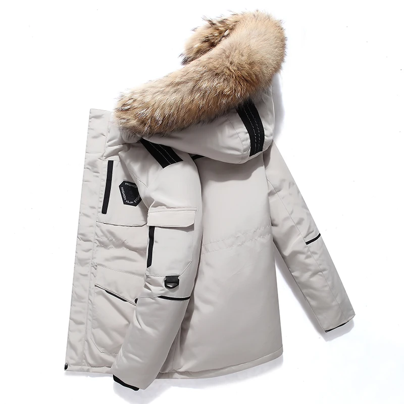 2024 Down Jacket Pánska Južná Kórea Running s kožušinami s kapucňou Luxusná biela kačica dole teplý kabát Pánske za chladné náradie Parka