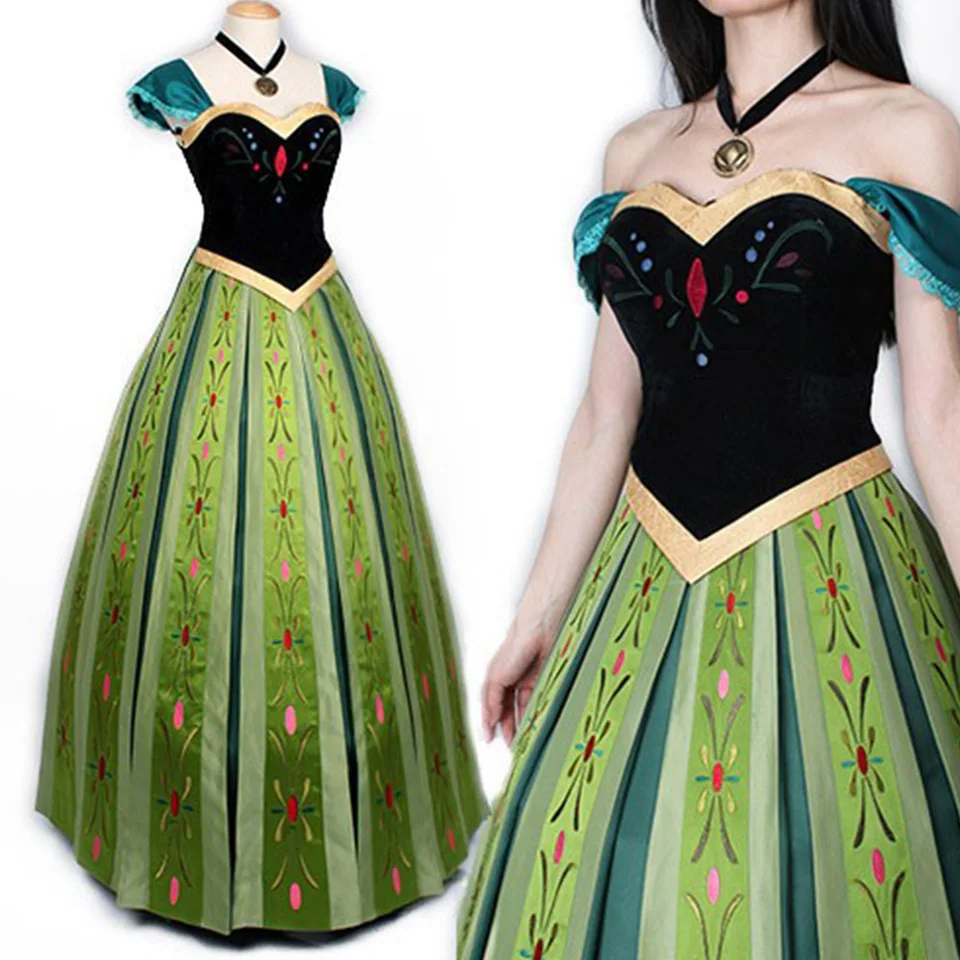 2024 Dámska princezná Anna Dress Costy Halloween Vianoce Cosplay Fancy Dress Coronation