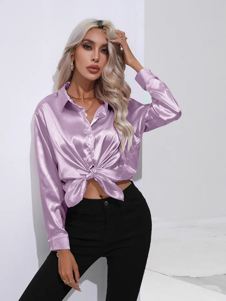 2024 Dámske elegantné top biele blúzky košele Lady Casy Short Puff Ruckve V-krk Slidná farebná blúzka Tops topy blusas para mjer