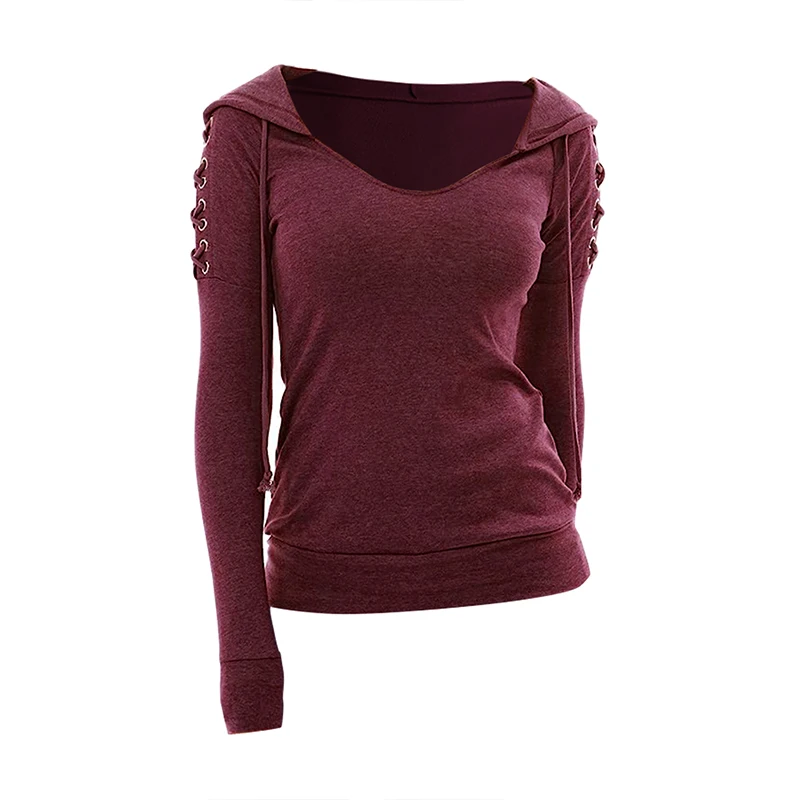 2024 Dámske mikiny mikiny Tops Tops Lace Up Ruckve Pletená s kapucňou Top Plain Color s dlhým rukávom Top top