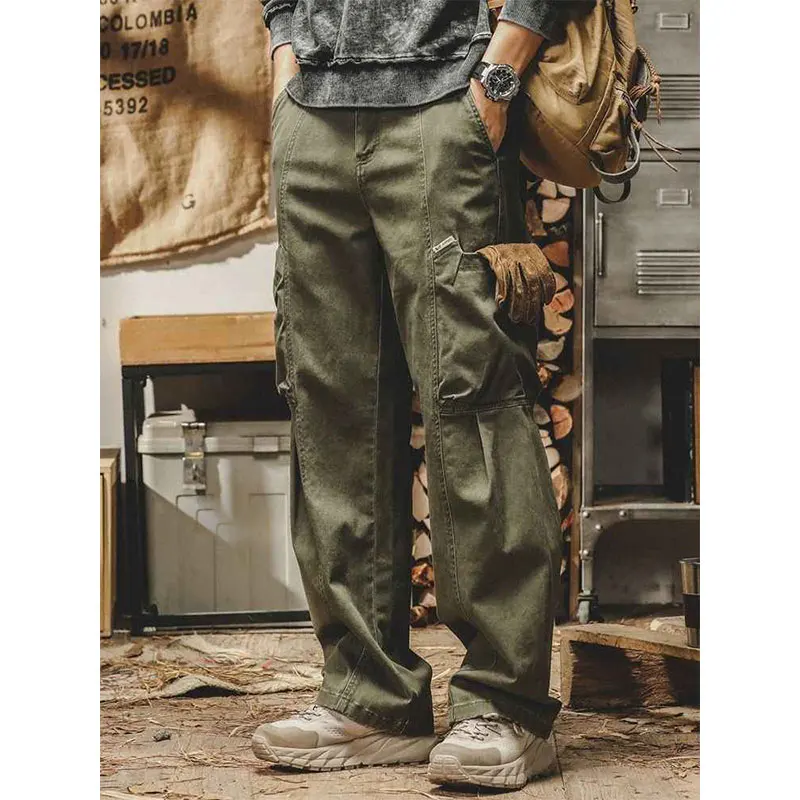 2024 Elegantná móda Harajuku Slim Fit Ropa Hombre Loose Cast Cast Cast All Zodpovedať nákladné nohavice masívne gombíky vrecká rovné nohavice na nohy