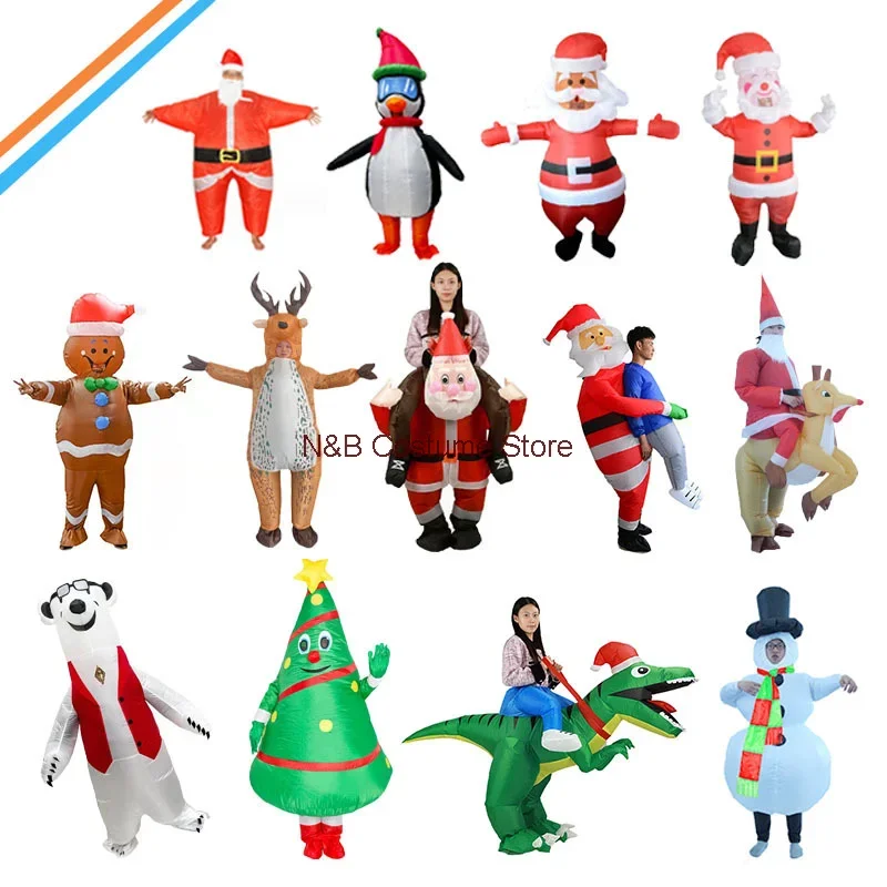 2024 Elk Gingerbread Santa Piggyback kostým Nosí ma santa kostým na kostýmoch Santa nafukovacie vianočné oblečenie mužov