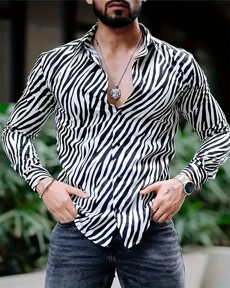 2024 Fashion Leopard Print Pánske s dlhým rukávom košele módne ležérne gombíky klopa topy Pánske jarné jesenné top Pánske košele