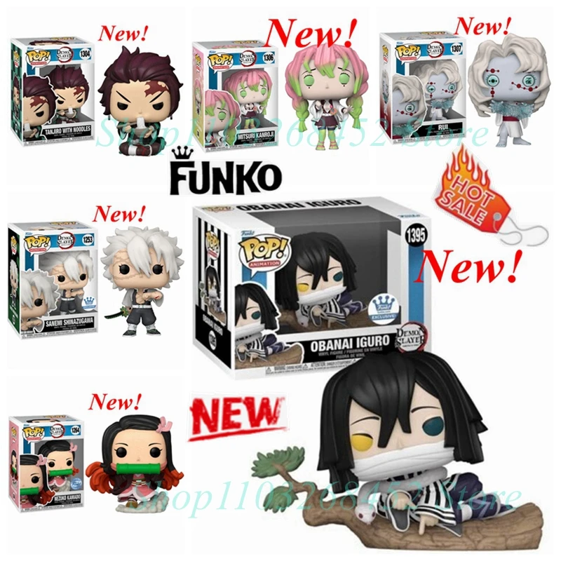 2024 FUNKO POP Demon SLAYER TANJIRO 1304 KANROJI 1306 RUI 1307 SANEMI 1253 NEZUKO 1254 OBANAI 1395 Akčné figúrky modelky