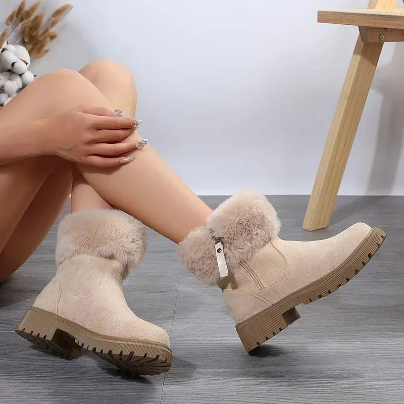 2024 Furry Faux Fur Snow topánky pre ženy Anti-Slip Platform Winter Boots Woman Shoes Udržujte teplé plyšové členkové topánky Mujer 42