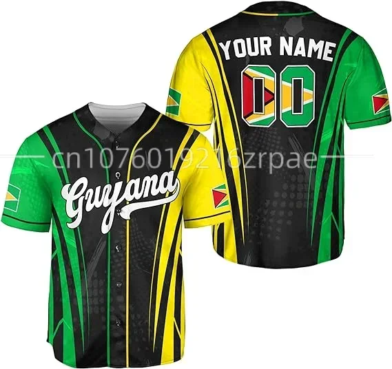 2024 Guyana Flag Base Baseball Jersey Pánske dámske rukávy Jersey Pánske ulice Streetwear Strue Ruckve Športové tričko