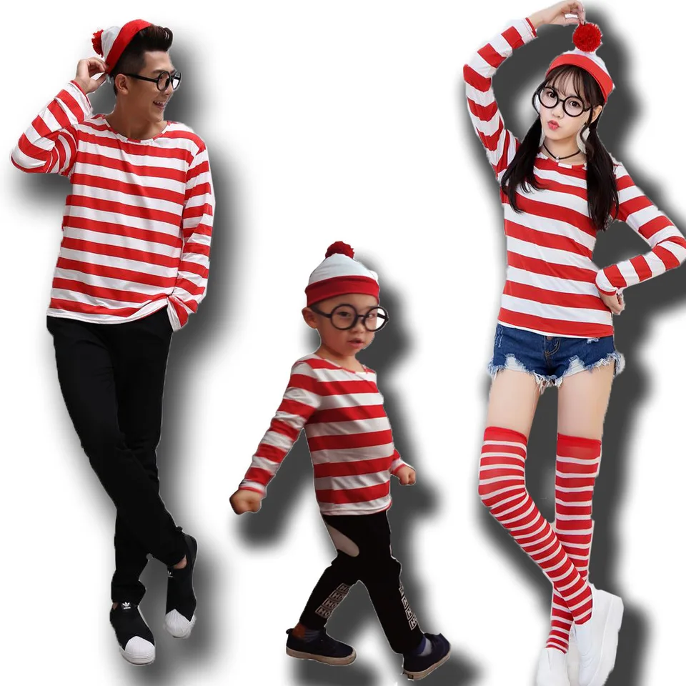 2024 Halloween Cosplay kostýmy kostýmy rodič-dieťa Smart Wally Where's Wally British Anime kostýmy Cosplay pár kostýmy
