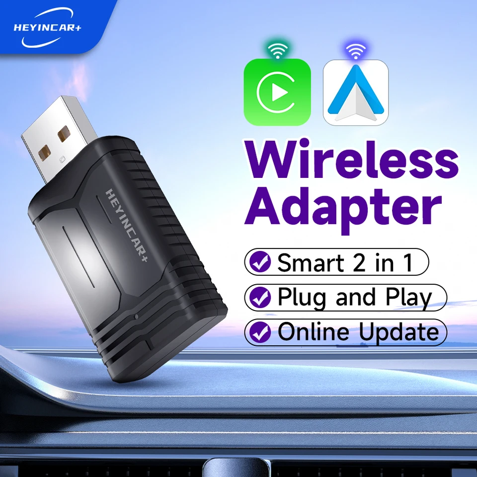2024 Heyincar 2in1 Wireless Android Auto Adapter CarPlay Smart Dongle Plug and Hra pre Kia Volvo Audi Mg Opel VW Hyundai Jeep Jeep
