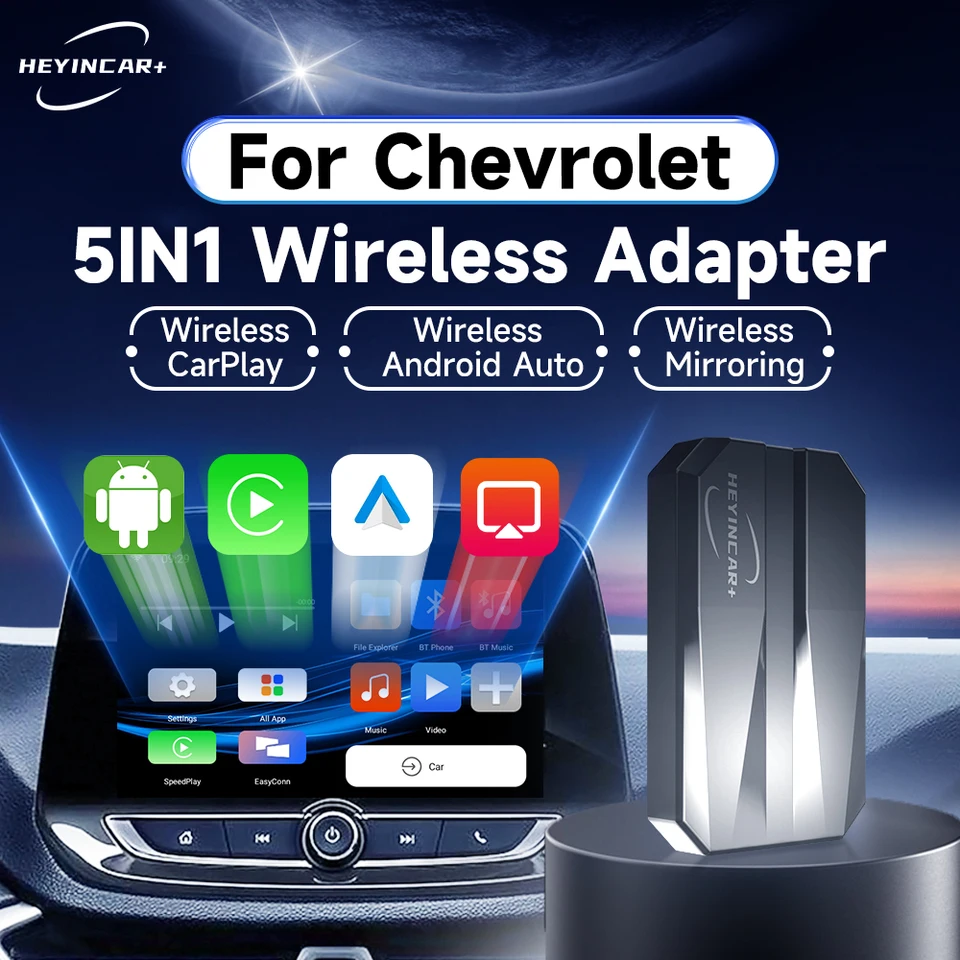 2024 Heyincar Wired to Wireless CarPlay Android Auto Adapter pre Chevrolet Onix Trax Trax Traverse Blazer Equinox Tracker Turb AI Box