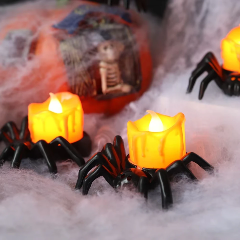 2024 HORKÝ PREDAJ DEKORATÍVNE PROPS LED Sviečky Spider Lights GLEAWING ORAMENTY HALLOWEEN Jack -O -LACTERP
