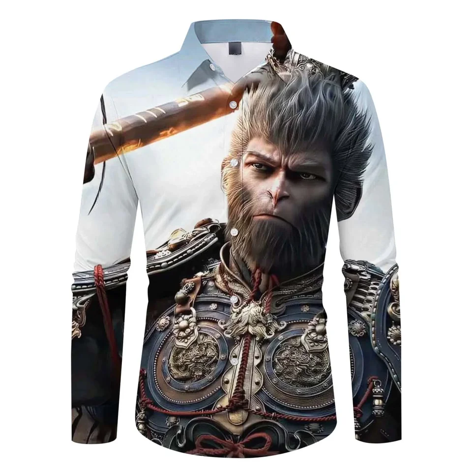 2024 Horúca nová cesta k West Monkey King 3D tlačené tričko s dlhým rukávom Men módne voľné voľné O-krk Cartoon Sport Tops
