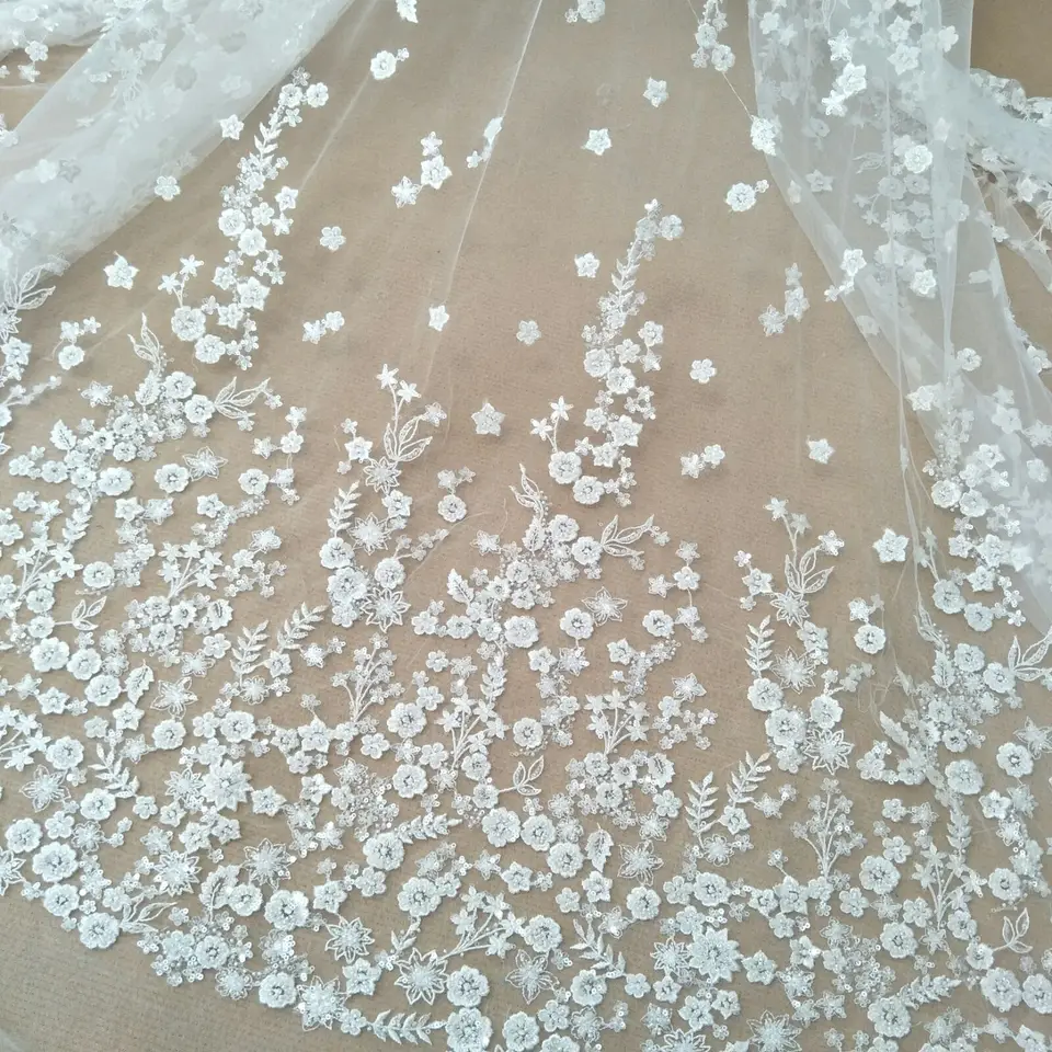 2024 Ivory Fashion Lace Lace Lace Svadobné svadobné šaty čipky Lace Lace s korálkami a flitrami 130 cm šírka Lace Sell Autor: