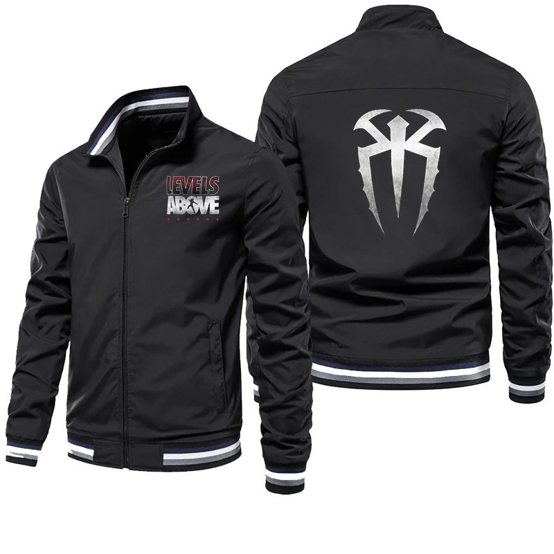 2024 Jar a jeseň zipsový kabát Nový slávny zápasník Roman Reigns Pánske čierne Stand Up Neck Street Sports Cast Cast Coat