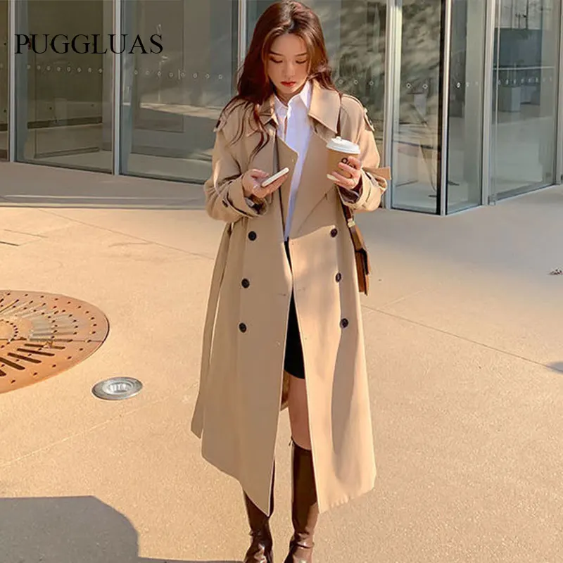2024 Jesenná žena Dlhá zákopová kabát Móda Kórejské streetwear Loose Cloak Casual Elegant Khaki čierny dámsky veterný kabát Nový