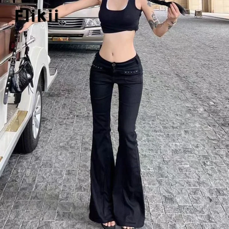 2024 Jeseň Hotsweet Puseath High Pase Bliged Jeans Žena retro čierne y2k nohavice dámske dámske vintage tenký sexy štýl džínser