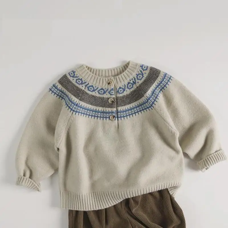 2024 Jeseň Nové deti Dlhý rukáv Knit Sweater Fashion Print Baby O-Neck Pleted Pullover for Boys Girls Casual Sveter