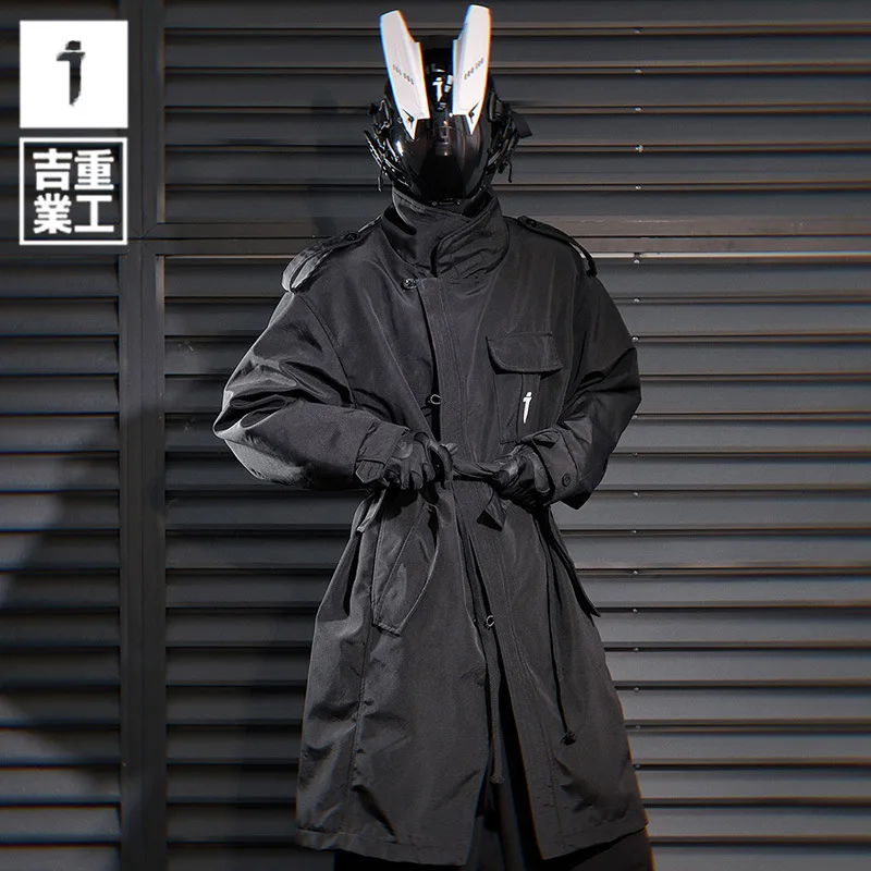 2024 Jeseň Nový príchod Single Breasted Tactical Trench Coat Pánske oblečenie Y2K High Street Stojan Stojan Stredne dĺžkové bundy