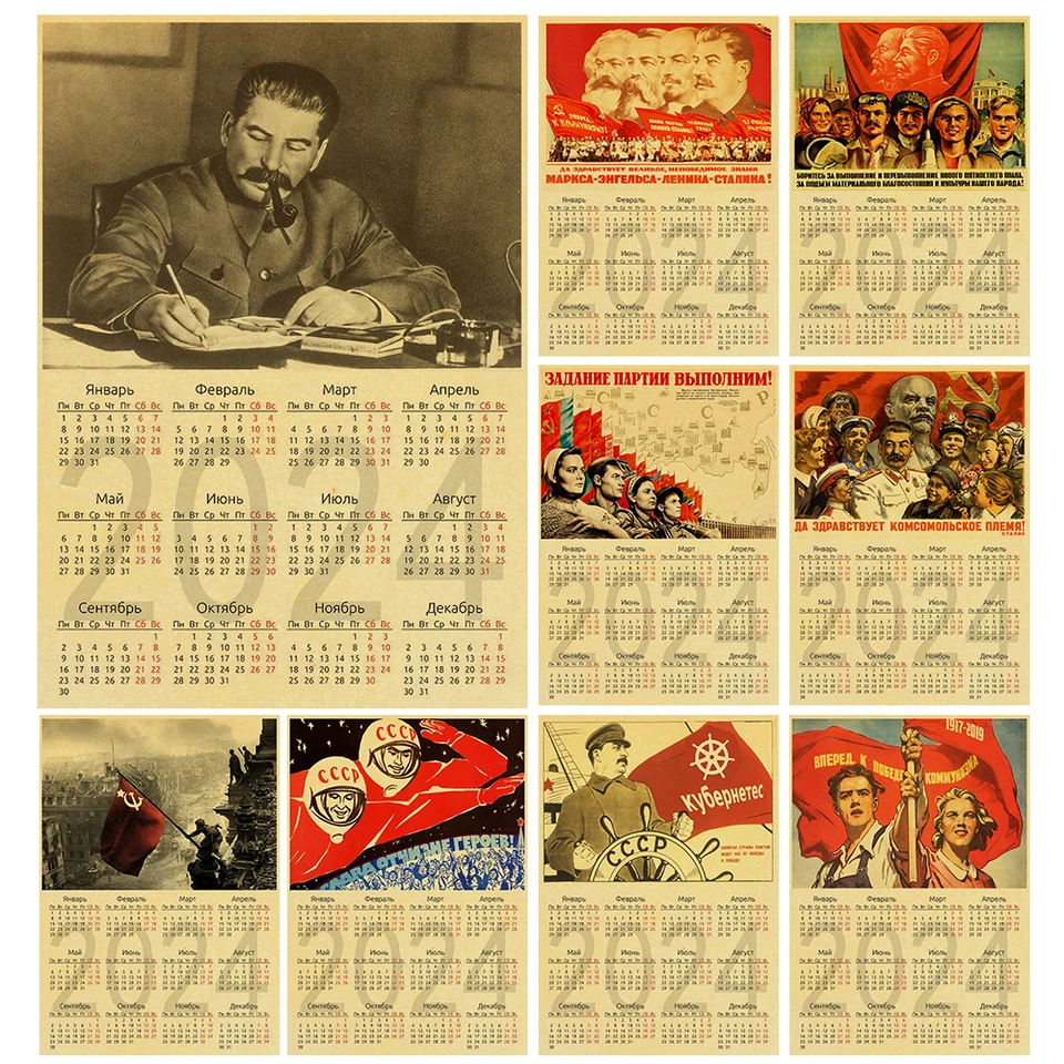 2024 Kalendár celebrita Stalin Plagát Kraft Paper Print Soviet ZSSR CCCP Coffee Home Decor Darček