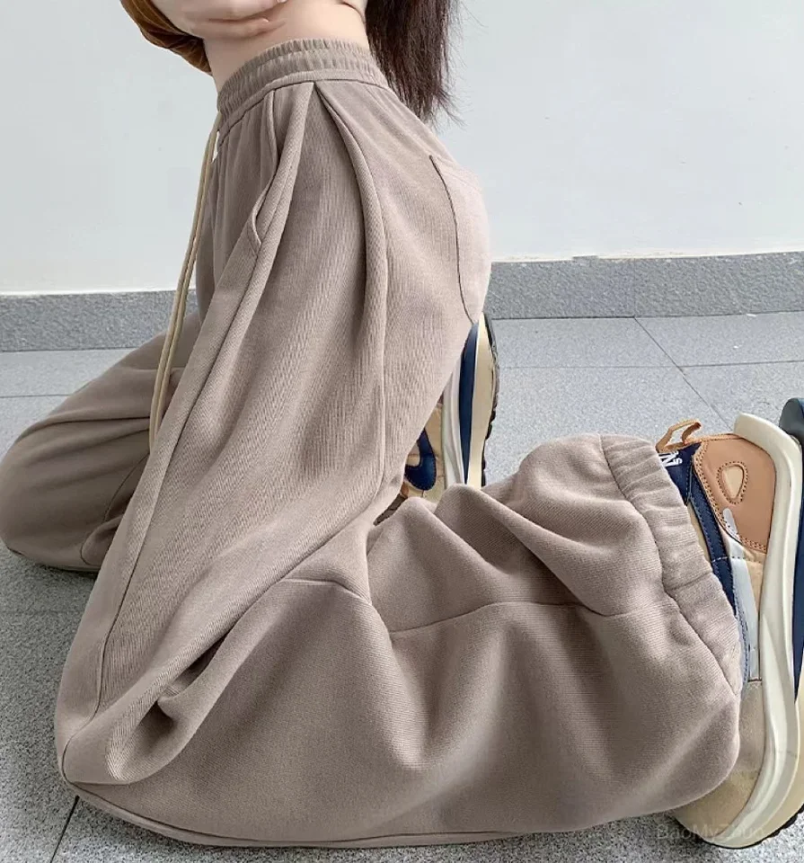 2024 Khaki Baggy Sweatpants Women Outfit Športové nohavice Nadmerne vysoké pásové voľné béžové nohavice Široké nohavičky Nohavice Ženské nohavice
