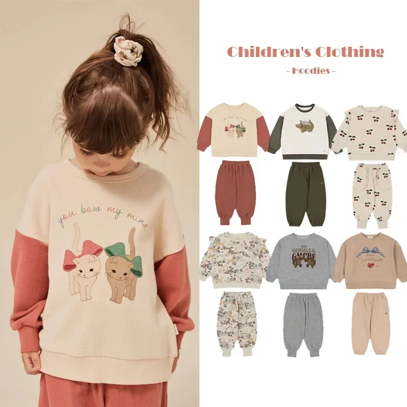 2024 KS Detské mikiny Oblek Jeseň móda dievčatko Dievčatá rukavica Pullover Set Boy Mikina vonkajšie detské oblečenie
