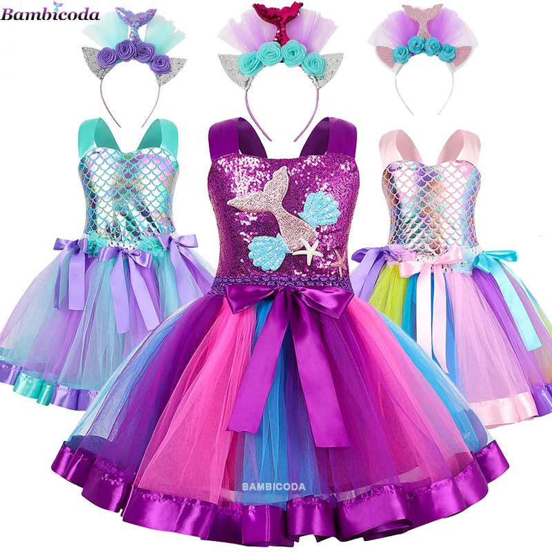 2024 Little Mermaid Cosplay kostýmy Girl Halloween Siréna Ariel Masguise Kids Princess Party Roly Hra Dress For Girl 2-12 rokov