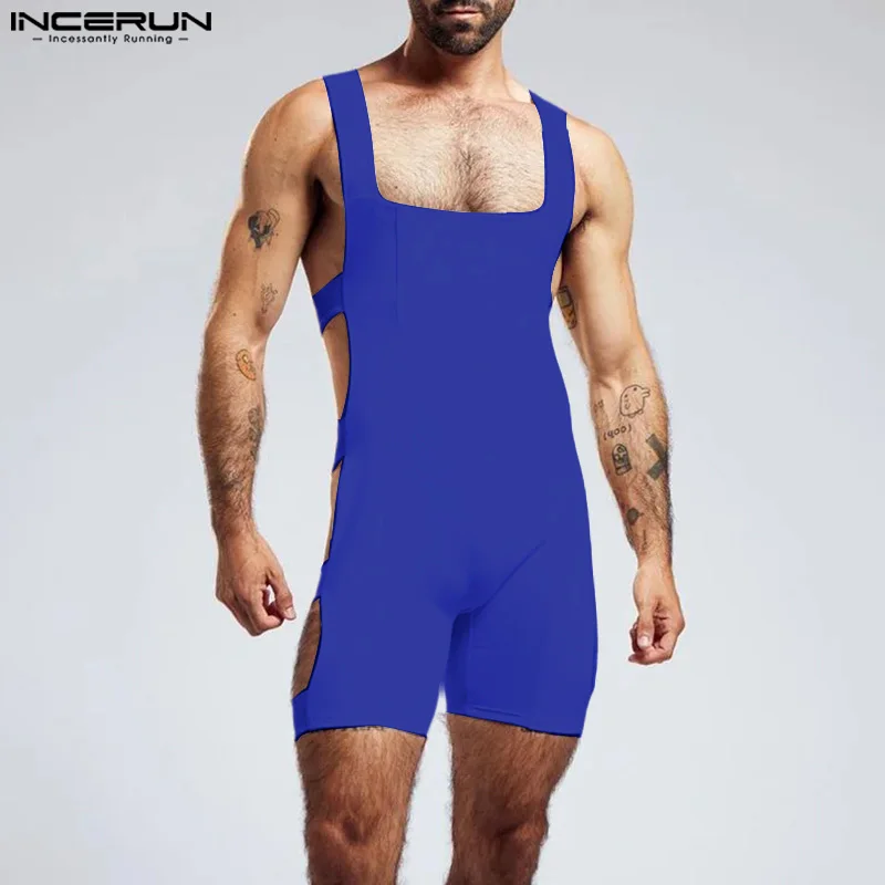 2024 Men BodySuits Mastá farba bez rukávov Dutlow Out Skinny Homewear Male Rompers Sexy módne voľný čas Playsuits S-5xl Incerun