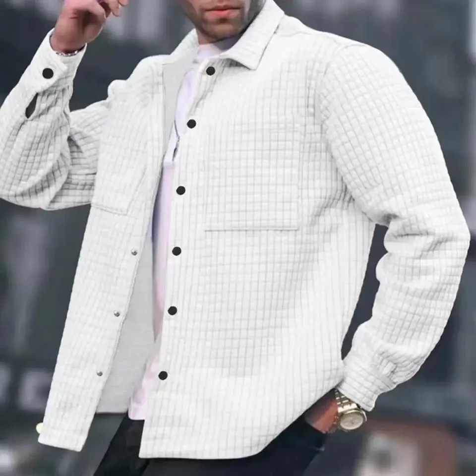 2024 Men Jacket Pánsky jarný sveter otáčanie goliera vrecka Mäkké priedušné tričko s dlhým rukávom pre štýlový vzhľad mužov