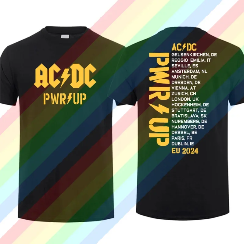 2024 Men T tričko Príležitostne AC PWR UP World Tour 2024 DC Signature Rock Band Tričko Grafické leto 100% bavlna Cool Tee S-3xl Cool