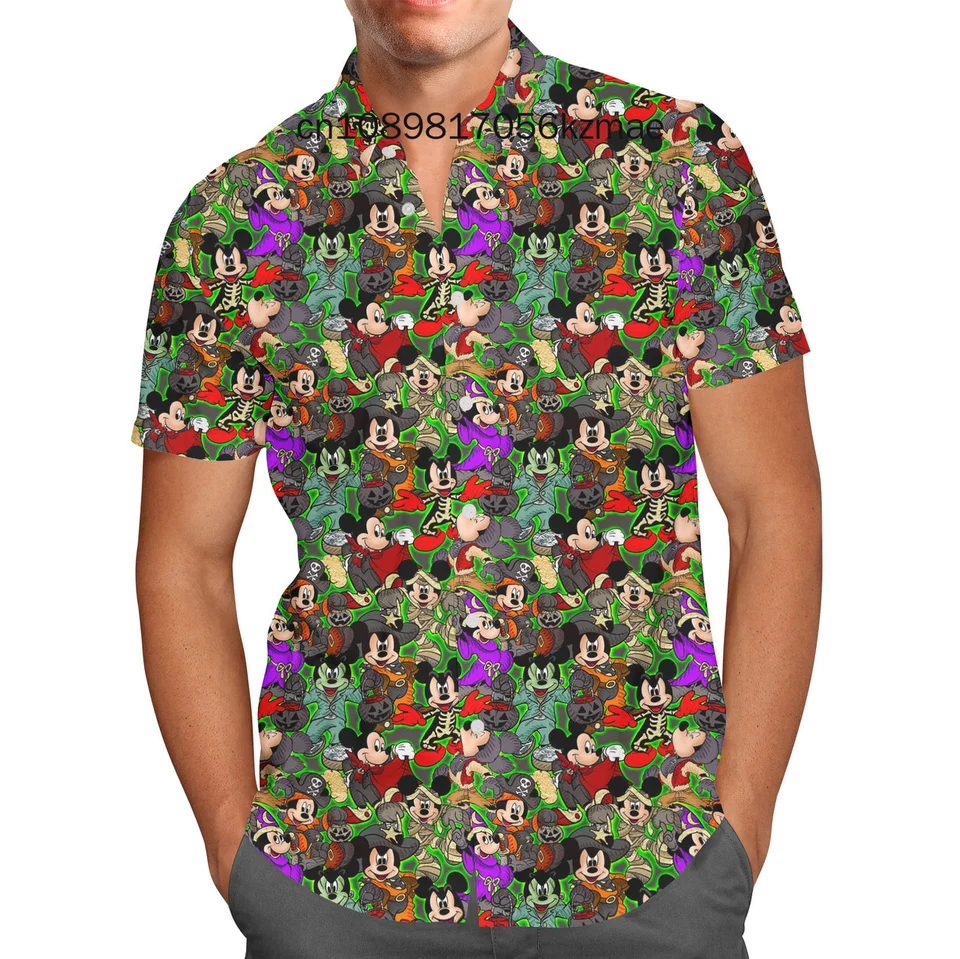 2024 Mickey Mouse Halloween Mashup Hawaii košeľa nové módne košele s krátkym rukávom Men Dámske tričká Disney Havajské košele