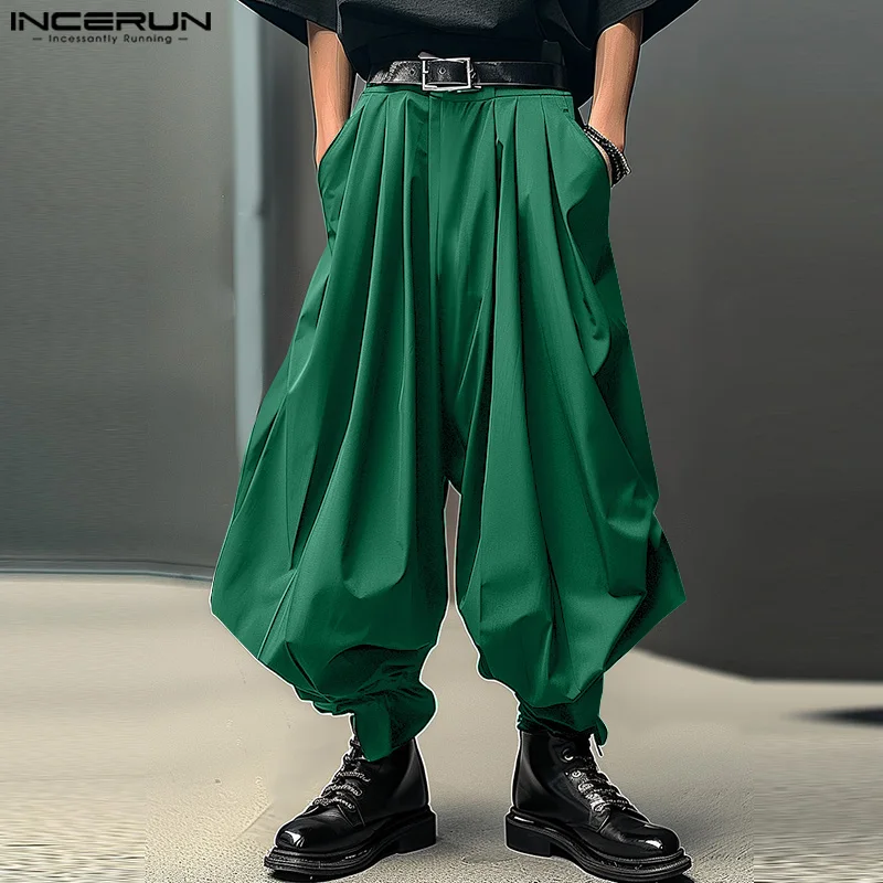 2024 mužov Príležitostné nohavice Pasné farby bežcov skladané gombíky široké nohavice na nohavice Men Streetwear Long Fashion Long Pants S-5XL Incerun