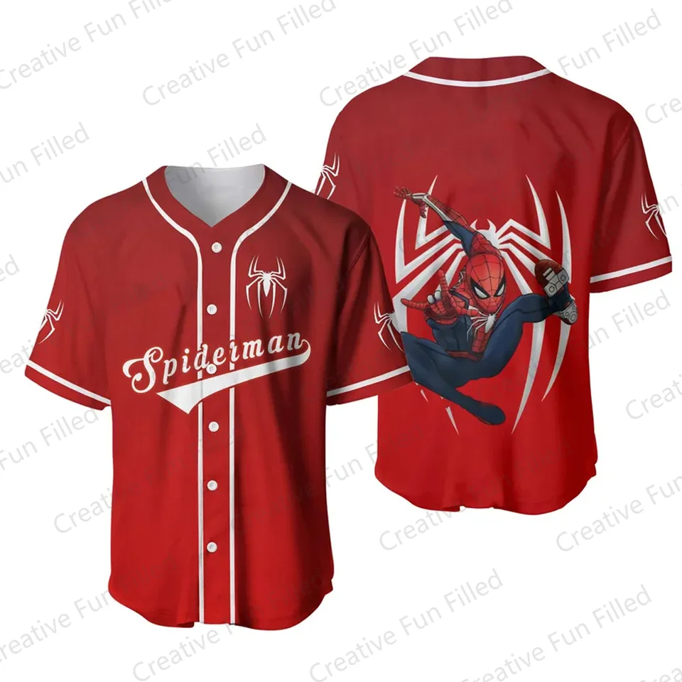 2024 New Arriavl Cartoon Animation Spiderman Baseball Jersey Nadmerná outdoorová športová Jersey Fans Sit Special Baseball Edition