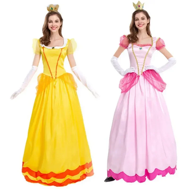 2024 New Cosdaddy Princess Peach Cosplay kostým Dospelé ženy žlté šaty ružové sukne dievčatá Halloween Karneval kostým Mn7
