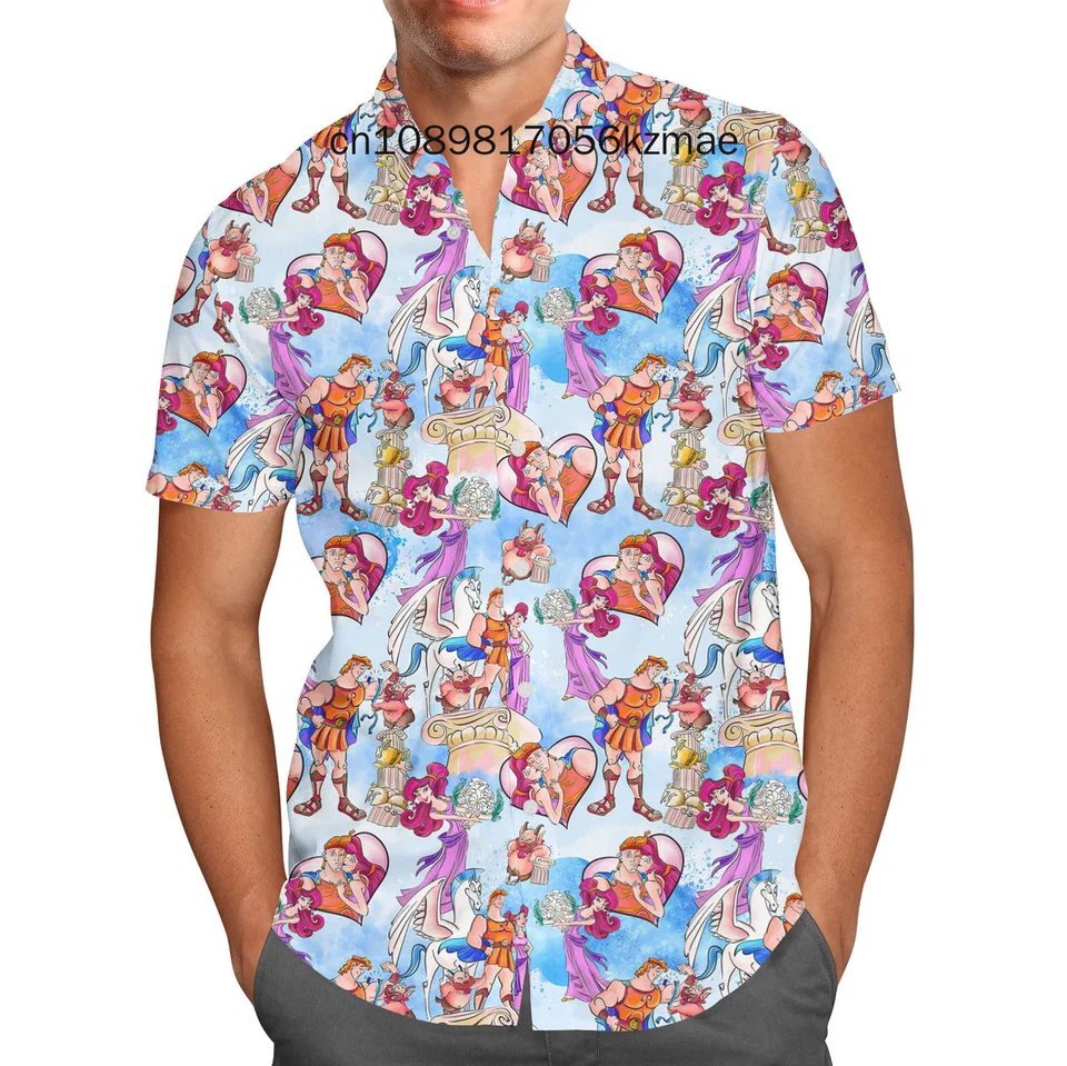 2024 New Disney Hercules Hawaii košeľa pánske ženy s krátkym rukávom hore tričko Disney Hawaiian košeľa Cartoon Beach košeľa