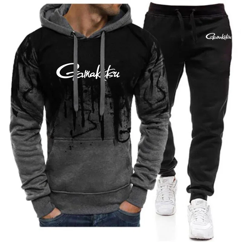 2024 New Gamakatsu Fishing Men Fashion Príležitostné jarné a jesenné sledovacie ukazovatele Gradient Color Hoodie Hoodie + Suckant Swesepant