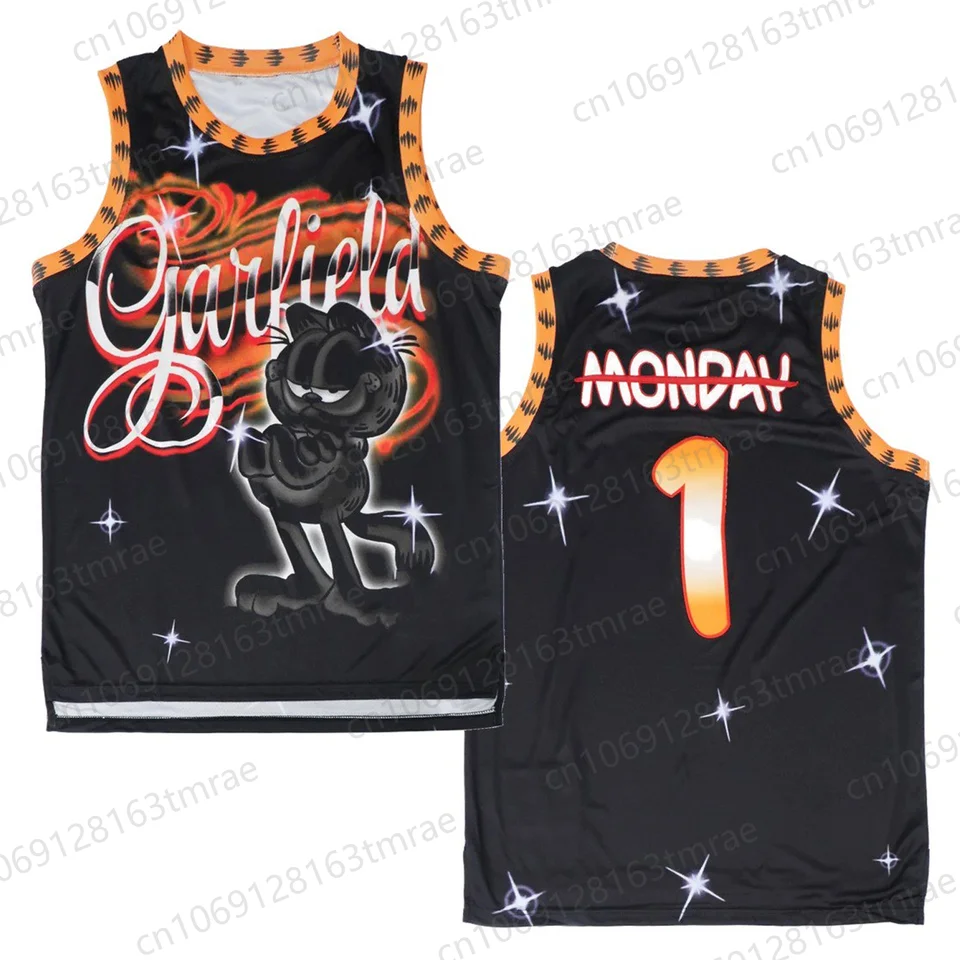 2024 New Garfield Cartoon Tound Tops Pánske pondelok 1 Klasický basketbalový dres nadmerne veľkú vestu