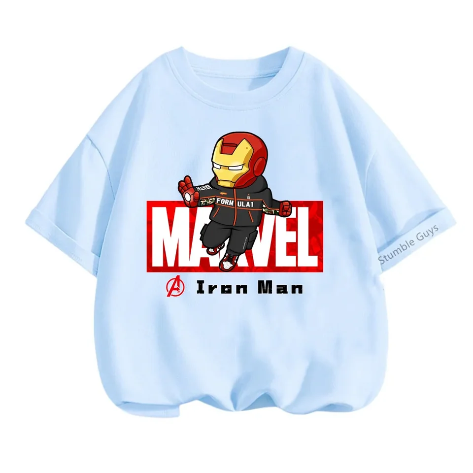 2024 New Iron Mantshirt Kids 3-14 rokov staré chlapci oblečenie Top Tees The Avengers s krátkym rukávom tričká Teen Clothes