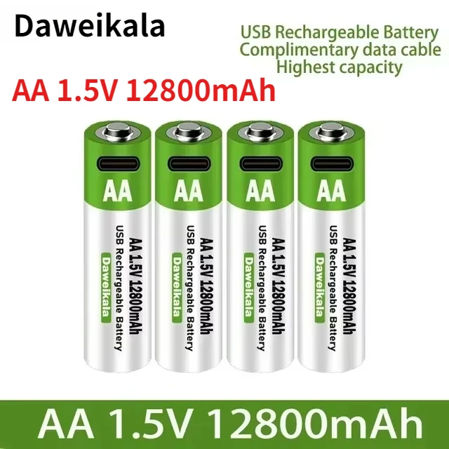 2024 Nová 1,5 V AA USB Nabíjateľná batéria 12800 MAH LI-ION batéria pre diaľkové ovládanie myši s elektrickou hračkou batérie + kábel typu C