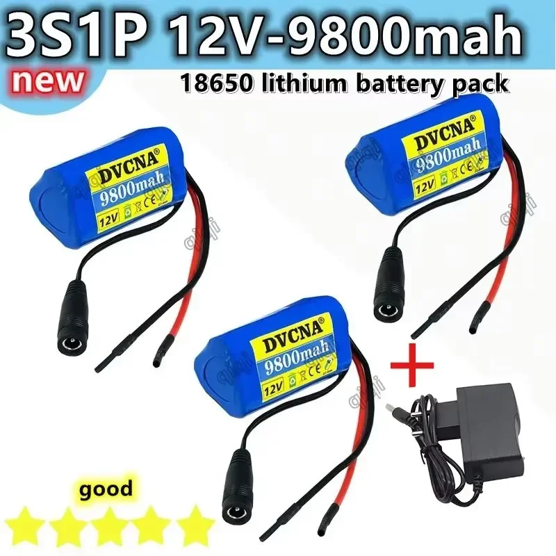 2024 Nová 12 V batéria 3S1P 12,6 V 9800MAH 18650 Littium-iónová batéria s BMS pre záložné napájacie fotoaparáty CCTV+12V Charher