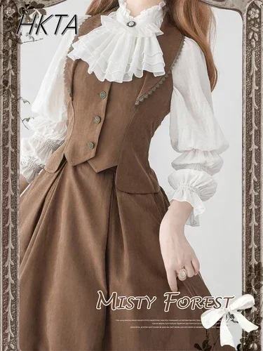 2024 Nová jesenná sukňa Sada dámy Elegantné s dlhým rukávom biela košeľa blúzka Top retro vesta s rybou kosťou sukňou lolita 3 kusové súpravy