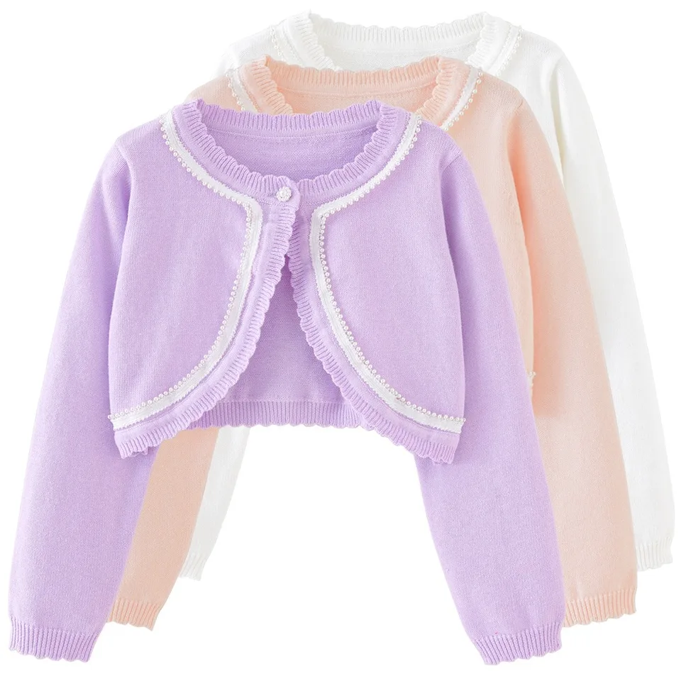 2024 Nové 2-14 rokov Purple Girl's Cardigan Sweater tenký kabát Spring Child Cotton Jacket 3 4 6 8 10 12 14 rokov starý detský oblečenie