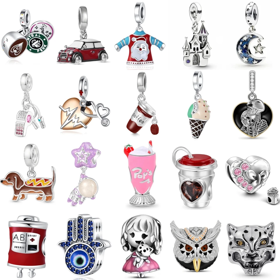2024 Nové 925 Strieborná kávová zmrzlina slúchadlá sovy Leopard Charm Fit Fit Original Pandora náramok DIY šperky